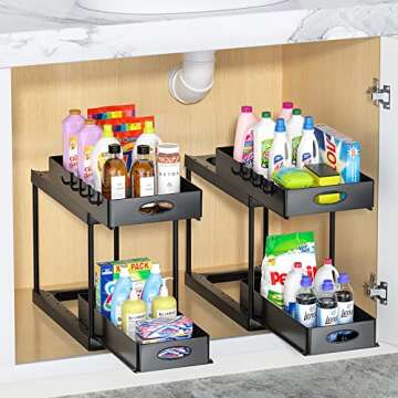 Aojia Under Sink Organizer - Dual Sliding Storage Solution