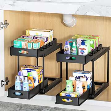Aojia Under Sink Organizer - Dual Sliding Storage Solution