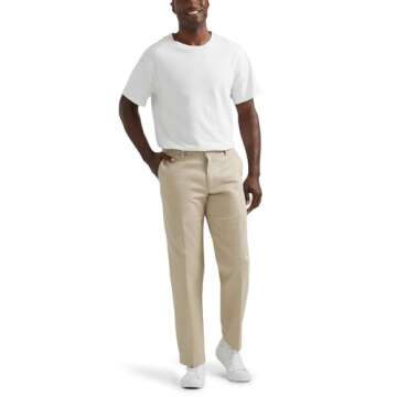Lee Men's Total Freedom Stretch Relaxed Fit Flat Front Pant, Sand, 38W x 34L