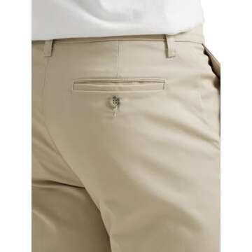 Lee Men's Total Freedom Stretch Relaxed Fit Flat Front Pant, Sand, 38W x 34L