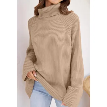 ZESICA Oversized Winter Turtleneck Sweater - Khaki