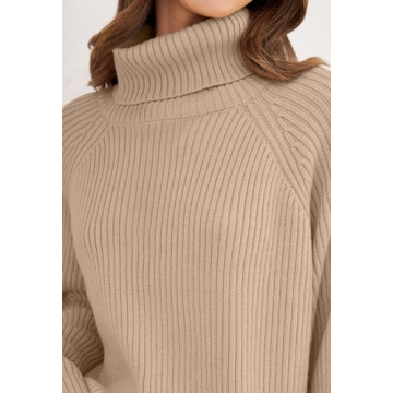 ZESICA Oversized Winter Turtleneck Sweater - Khaki