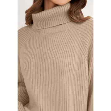 ZESICA Oversized Winter Turtleneck Sweater - Khaki