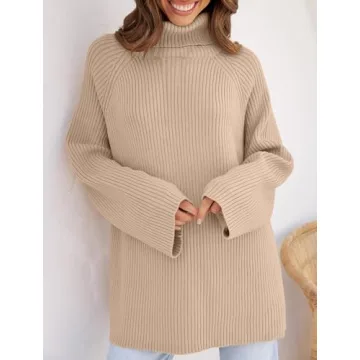 ZESICA Oversized Winter Turtleneck Sweater - Khaki