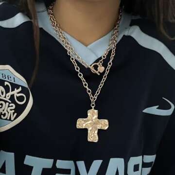 Yuoos Gold Chunky Cross Pendant Necklace Punk Irregular Liquid Metal Statement Necklace for Women Bohemian Chunky Geometric Metallic Choker Necklace Grunge Jewelry