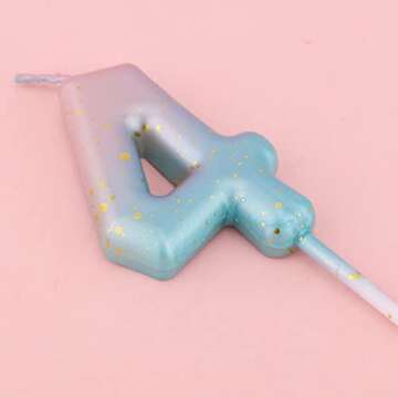 Gradient Birthday Number Letter Candle, Pink Blue Gradient Birthday Candles for Cake Numeral Letter Birthday Candles Decoration for Birthday Parties Wedding Anniversary (4)