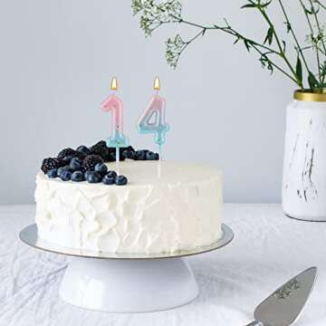 Gradient Birthday Number Letter Candle, Pink Blue Gradient Birthday Candles for Cake Numeral Letter Birthday Candles Decoration for Birthday Parties Wedding Anniversary (4)