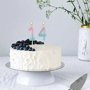 Gradient Birthday Number Letter Candle, Pink Blue Gradient Birthday Candles for Cake Numeral Letter Birthday Candles Decoration for Birthday Parties Wedding Anniversary (4)