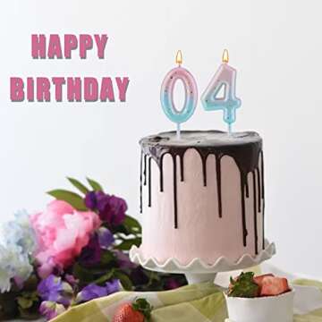 Gradient Birthday Number Letter Candle, Pink Blue Gradient Birthday Candles for Cake Numeral Letter Birthday Candles Decoration for Birthday Parties Wedding Anniversary (4)