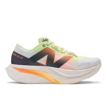 New Balance Men's FuelCell SuperComp Elite V4 Running Shoe, White/Bleached Lime Glo/Hot Mango, 7 Wide