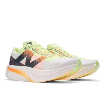 New Balance Men's FuelCell SuperComp Elite V4 Running Shoe, White/Bleached Lime Glo/Hot Mango, 7 Wide