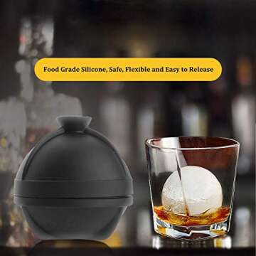Helpcook Ice Ball Molds Set of 4,Whiskey Ice Ball Maker Mold,Silicone Sphere Ice Molds with Built-in Funnel,Large Round Ice Cube Molds Make 2.5 Inch Sphere Ice for Whiskey & Cocktails