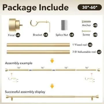 IFELS Gold Heavy Duty Adjustable Curtain Rods 28-48"