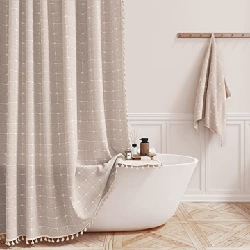 Elegant BTTN Boho Stall Shower Curtain Set - 54x78 Inch Water-Repellent & Heavy Duty Linen for Bathr...