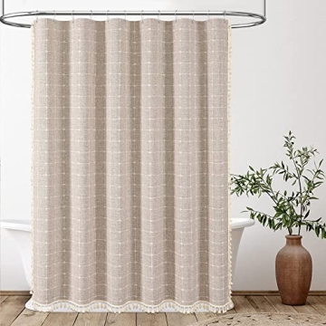 BTTN Boho Shower Curtain - Elegant Linen Fabric for Your Bathroom