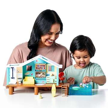 Bluey Beach Cabin Playset, with Exclusive Figure with Goggles. Includes 10 Play Pieces and Sticker Sheet