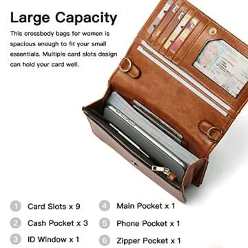 BROMEN Crossbody Bags for Women Small Size Cross Body Purse Wristlet Wallet with Multi Card Slots Adjustable Strap Brown