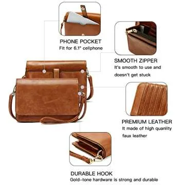 BROMEN Crossbody Bags for Women Small Size Cross Body Purse Wristlet Wallet with Multi Card Slots Adjustable Strap Brown