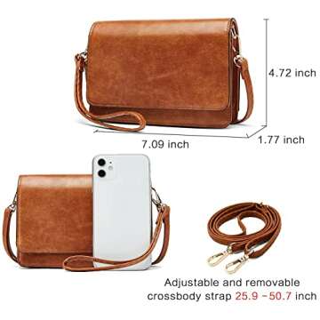 BROMEN Crossbody Bags for Women Small Size Cross Body Purse Wristlet Wallet with Multi Card Slots Adjustable Strap Brown