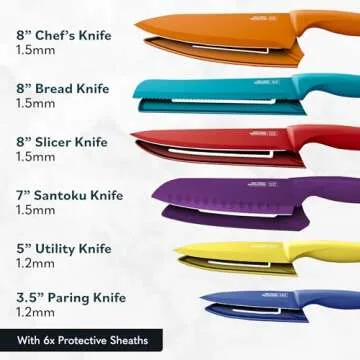 Home Hero Kitchen Knife Set with Sheath Covers - High Carbon Stainless Steel Kitchen Knives with Ergonomic Handles & Ceramic Coating, Nonstick Ceramic Knife Set with Chef Knife (12 Pcs - Multicolor)
