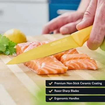 Home Hero Kitchen Knife Set with Sheath Covers - High Carbon Stainless Steel Kitchen Knives with Ergonomic Handles & Ceramic Coating, Nonstick Ceramic Knife Set with Chef Knife (12 Pcs - Multicolor)