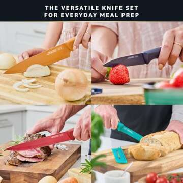 Home Hero Kitchen Knife Set with Sheath Covers - High Carbon Stainless Steel Kitchen Knives with Ergonomic Handles & Ceramic Coating, Nonstick Ceramic Knife Set with Chef Knife (12 Pcs - Multicolor)