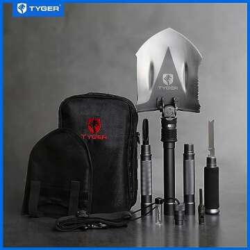 Tyger Auto Shovel TG-SV8U3217 - Military Heavy-Duty 16-in-1 Folding Tool for Outdoor Adventures