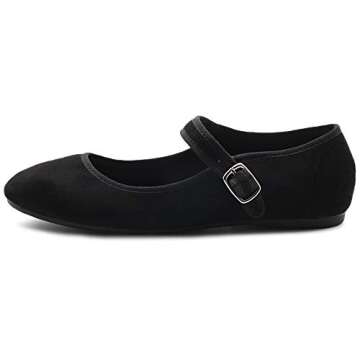 Ollio Women's Shoes Faux Suede Casual Mary Jane Light Ballet Flats F56SU (10 B(M) US, Black)