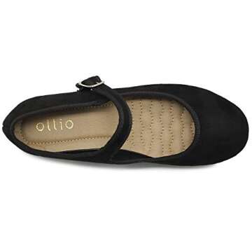 Ollio Women's Shoes Faux Suede Casual Mary Jane Light Ballet Flats F56SU (10 B(M) US, Black)