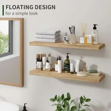 Wood Floating Shelves for Wall Set of 2, 24 Inch Wide Rustic Wooden Floating Shelves, Invisible Wall Mounted Display for Living Room Bedroom Kitchen Bathroom Office, Carbonized Black