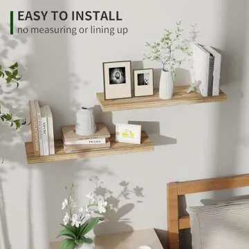 Wood Floating Shelves for Wall Set of 2, 24 Inch Wide Rustic Wooden Floating Shelves, Invisible Wall Mounted Display for Living Room Bedroom Kitchen Bathroom Office, Carbonized Black