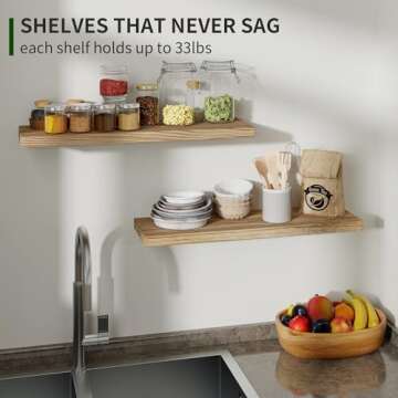 Wood Floating Shelves for Wall Set of 2, 24 Inch Wide Rustic Wooden Floating Shelves, Invisible Wall Mounted Display for Living Room Bedroom Kitchen Bathroom Office, Carbonized Black