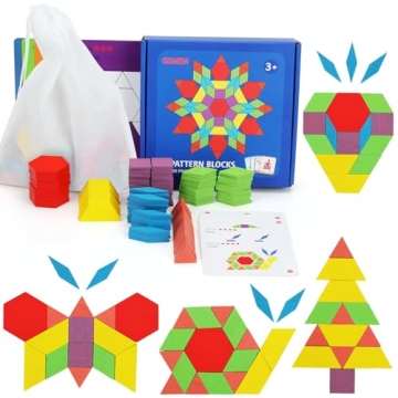 GEMEM 155 Pcs Educational Wooden Pattern Blocks Set