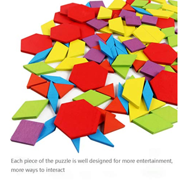 GEMEM 155 Pcs Educational Wooden Pattern Blocks Set