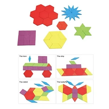 GEMEM 155 Pcs Educational Wooden Pattern Blocks Set