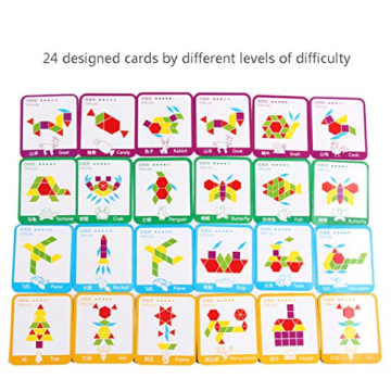 GEMEM 155 Pcs Educational Wooden Pattern Blocks Set