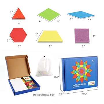 GEMEM 155 Pcs Educational Wooden Pattern Blocks Set