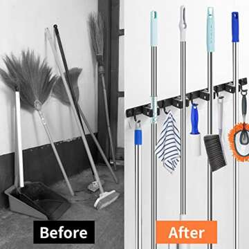 Piyl Broom Mop Holder Wall Mount Broom Hanger Wall Mounted Metal Organization Garage Storage Garden ...