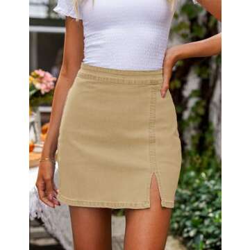 luvamia Jean Skirt for Women with Slit High Wasited Bodycon Stretch Pencil Mini Short Denim Skirts H...