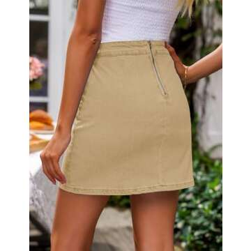luvamia Jean Skirt for Women with Slit High Wasited Bodycon Stretch Pencil Mini Short Denim Skirts High Waisted Skirts for Women Women Fall Clothes Light Khaki Size Medium Size 8 Size 10