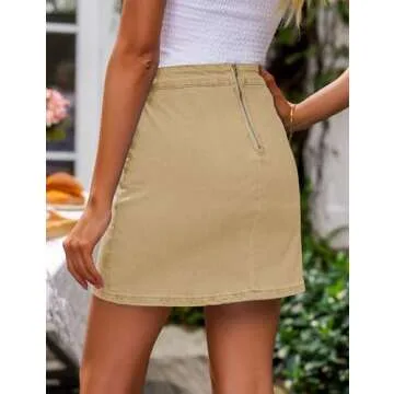 luvamia Jean Skirt for Women with Slit High Wasited Bodycon Stretch Pencil Mini Short Denim Skirts High Waisted Skirts for Women Women Fall Clothes Light Khaki Size Medium Size 8 Size 10