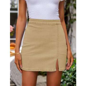 luvamia Jean Skirt for Women with Slit High Wasited Bodycon Stretch Pencil Mini Short Denim Skirts High Waisted Skirts for Women Women Fall Clothes Light Khaki Size Medium Size 8 Size 10