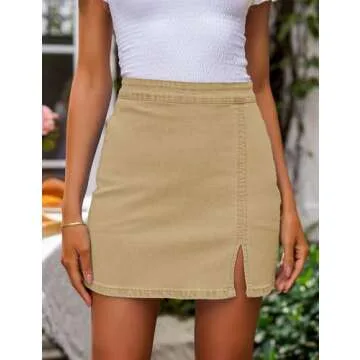 luvamia Jean Skirt for Women with Slit High Wasited Bodycon Stretch Pencil Mini Short Denim Skirts High Waisted Skirts for Women Women Fall Clothes Light Khaki Size Medium Size 8 Size 10