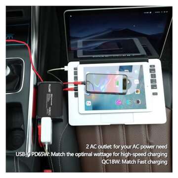 ALLWEI 300W Car Power Inverter DC 12V to 110V AC for Vehicles Converter USB-C PD65W/18W Fast Charging Ports Car Charger Adapter (Black)