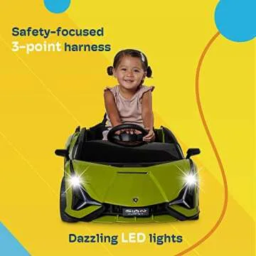 Kidzone Kids Electric Ride On 12V Licensed Lamborghini Sian Roadster Battery Powered Sports Car Toy with 2 Speeds, Parent Control, Sound System, LED Headlights & Hydraulic Doors - White
