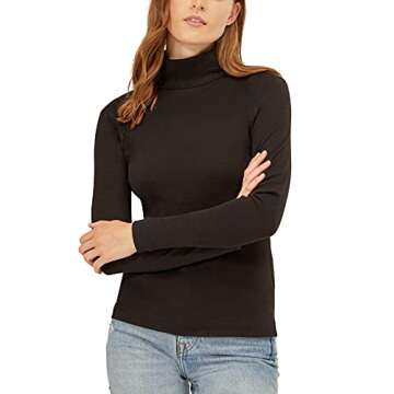 Three Dots womens Essential Heritage Long Sleeve Turtleneck Top T Shirt, Black, X-Small US