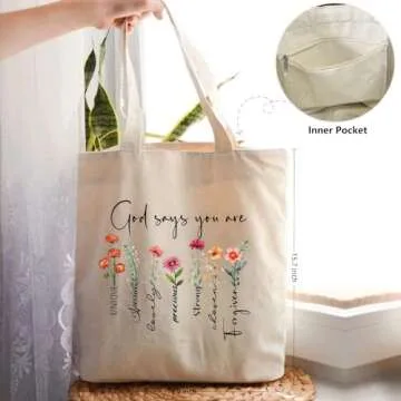 Nioobager Canvas Christian Tote Bags Bible Canvas Bag Faith Friend Birthday Christian Gifts Graphic Totes Sunday Church Bag