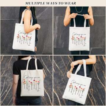 Nioobager Canvas Christian Tote Bags Bible Canvas Bag Faith Friend Birthday Christian Gifts Graphic Totes Sunday Church Bag