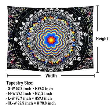 Amonercvita Trippy Mandala Tapestry Psychedelic Black and White Tapestry Hippie Celestial Space Tapestry Bohemian Boho Tapestry Wall Hanging for Living Room