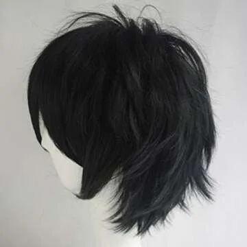 S-noilite Unisex Short Cosplay Hair Wig Women Men Male Fluffy Straight Cartoon Anime Con Party Costume Pixie Wigs Black